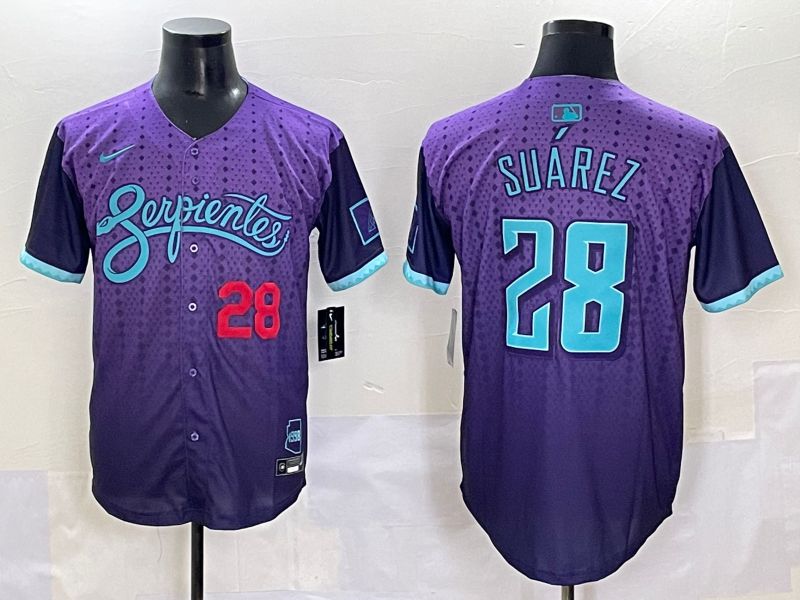 Men 2025 Arizona Diamondback 28 Suarez Purple Joint Name Nike MLB Jersey style 3